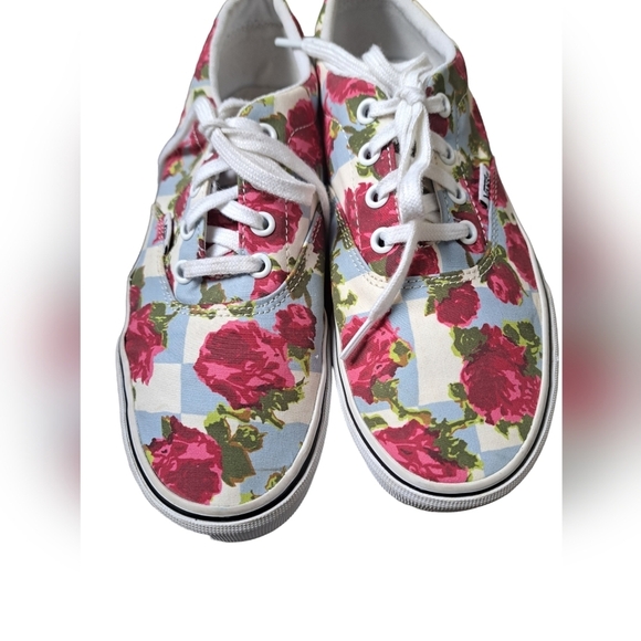 VANS checkerboard roses floral lace up Canvas Low Skate sneakers coastal 7.5 - Picture 3 of 10